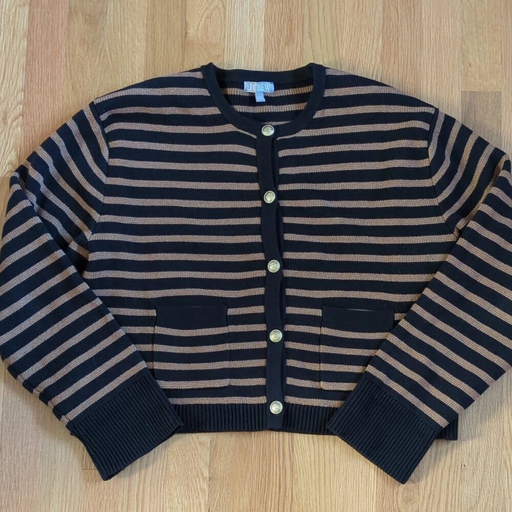 J.Crew Emilie Cardigan Lady Jacket Black Stripe Large Academia Preppy Luxury